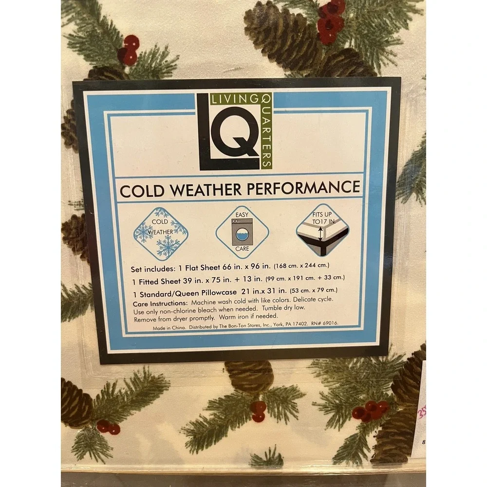 Living Quarters Cold Weather Performance  Twin Sheet Set Microfiber Holiday Pine